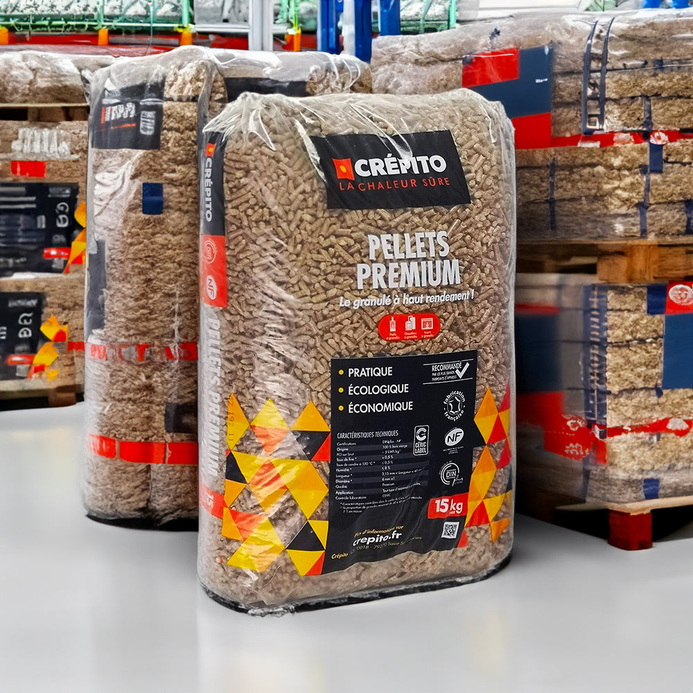 Pallet di pellet di legno Crepito Premium con 72 sacchi da 15 kg ciascuno